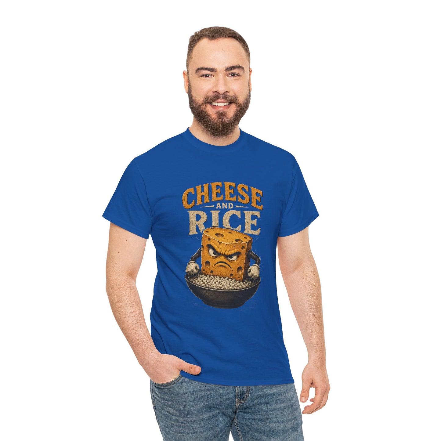 Cheese and Rice T-Shirt — Funny Retro Cheese Block over Bowl Graphic Tee