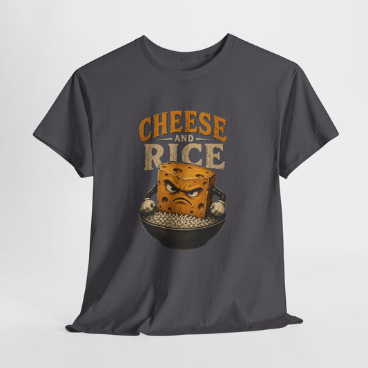 Cheese and Rice T-Shirt — Funny Retro Cheese Block over Bowl Graphic Tee