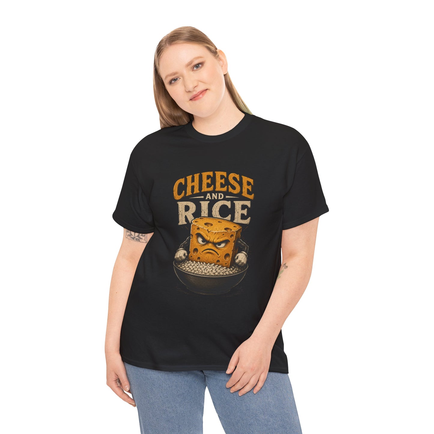 Cheese and Rice T-Shirt — Funny Retro Cheese Block over Bowl Graphic Tee