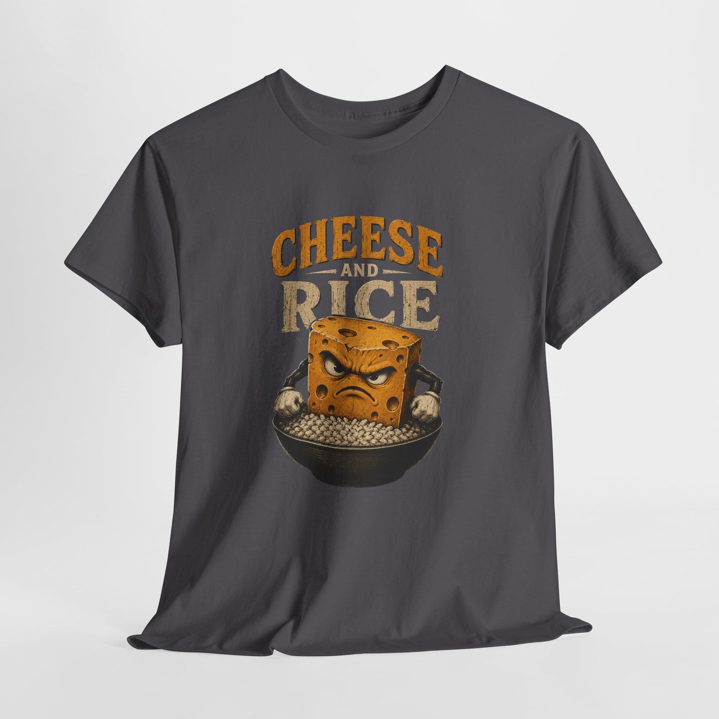 Cheese and Rice T-Shirt — Funny Retro Cheese Block over Bowl Graphic Tee