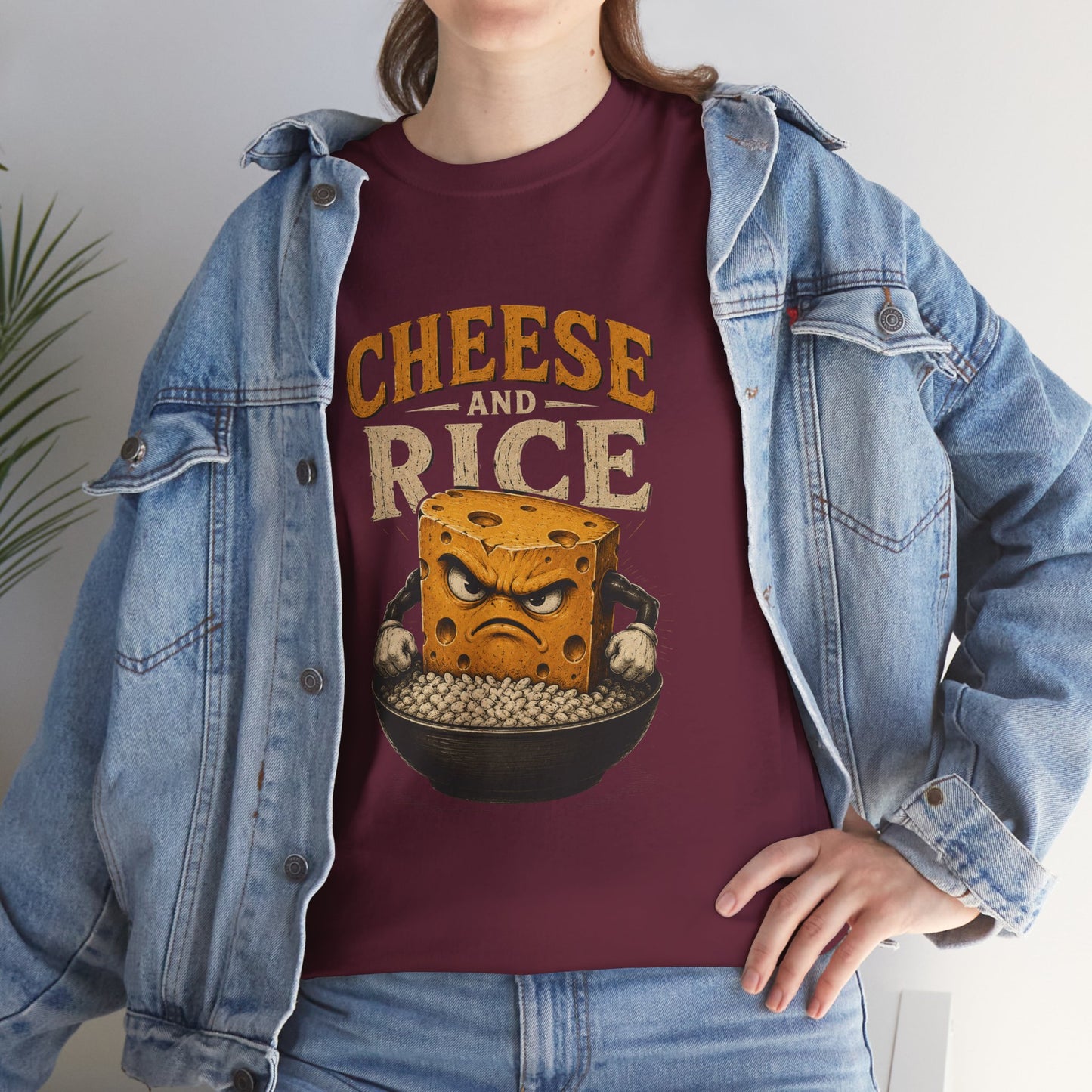 Cheese and Rice T-Shirt — Funny Retro Cheese Block over Bowl Graphic Tee