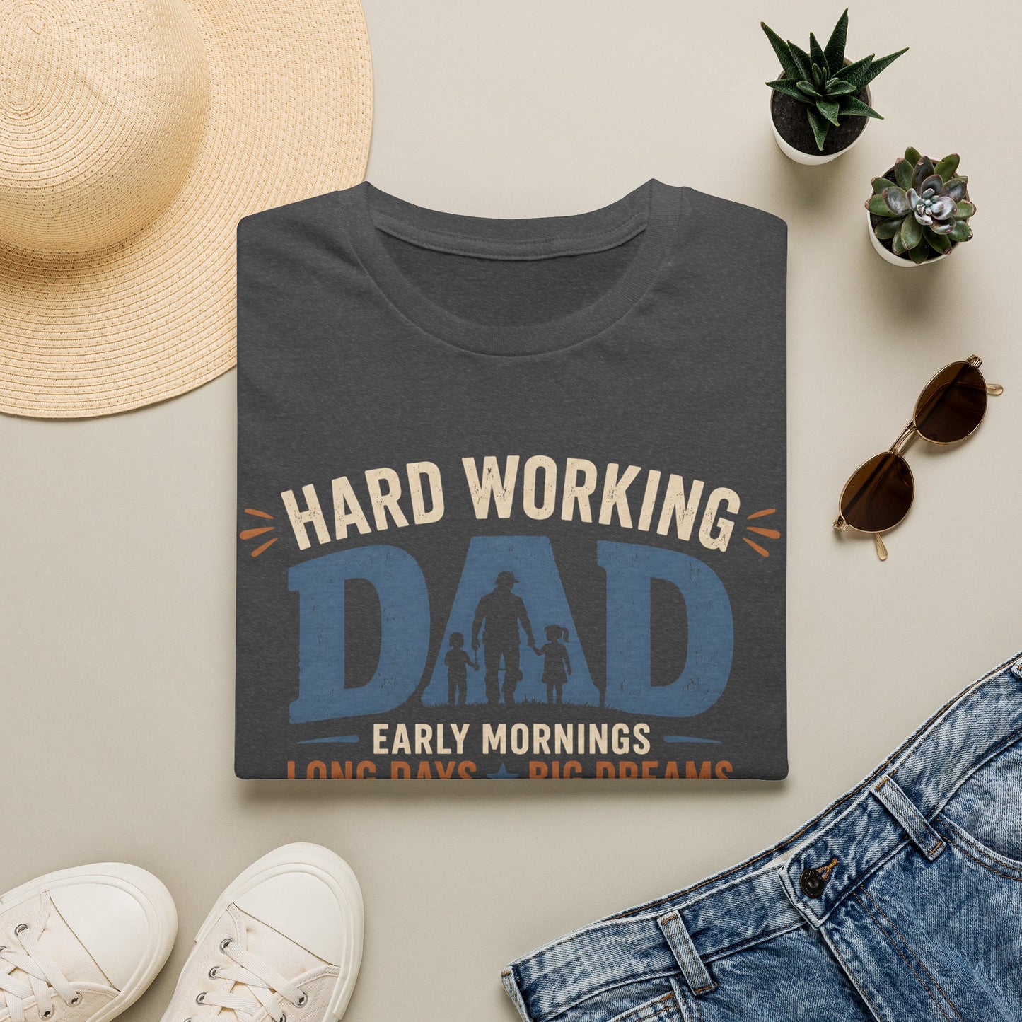 Hard Working Dad T‑Shirt — 'Hard Working DAD: Early Mornings, Long Days, Big Dreams' Father's Day Tee